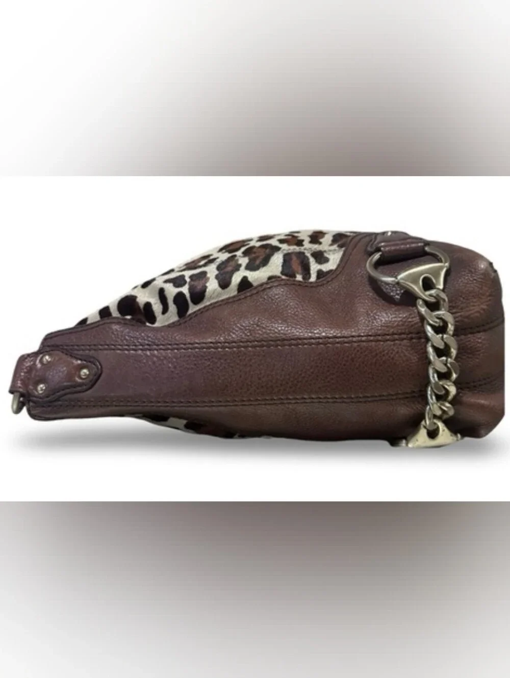 Michael Kors Leopard Print Calf Hair Hobo Bag Brown Leather Shoulder Purse - Picture 5 of 10